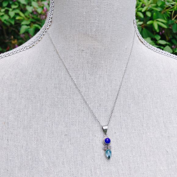 VTG Sterling Silver Pendant Necklace & Earrings Set, Topaz & Glass Stones, Y2K - Picture 3 of 12